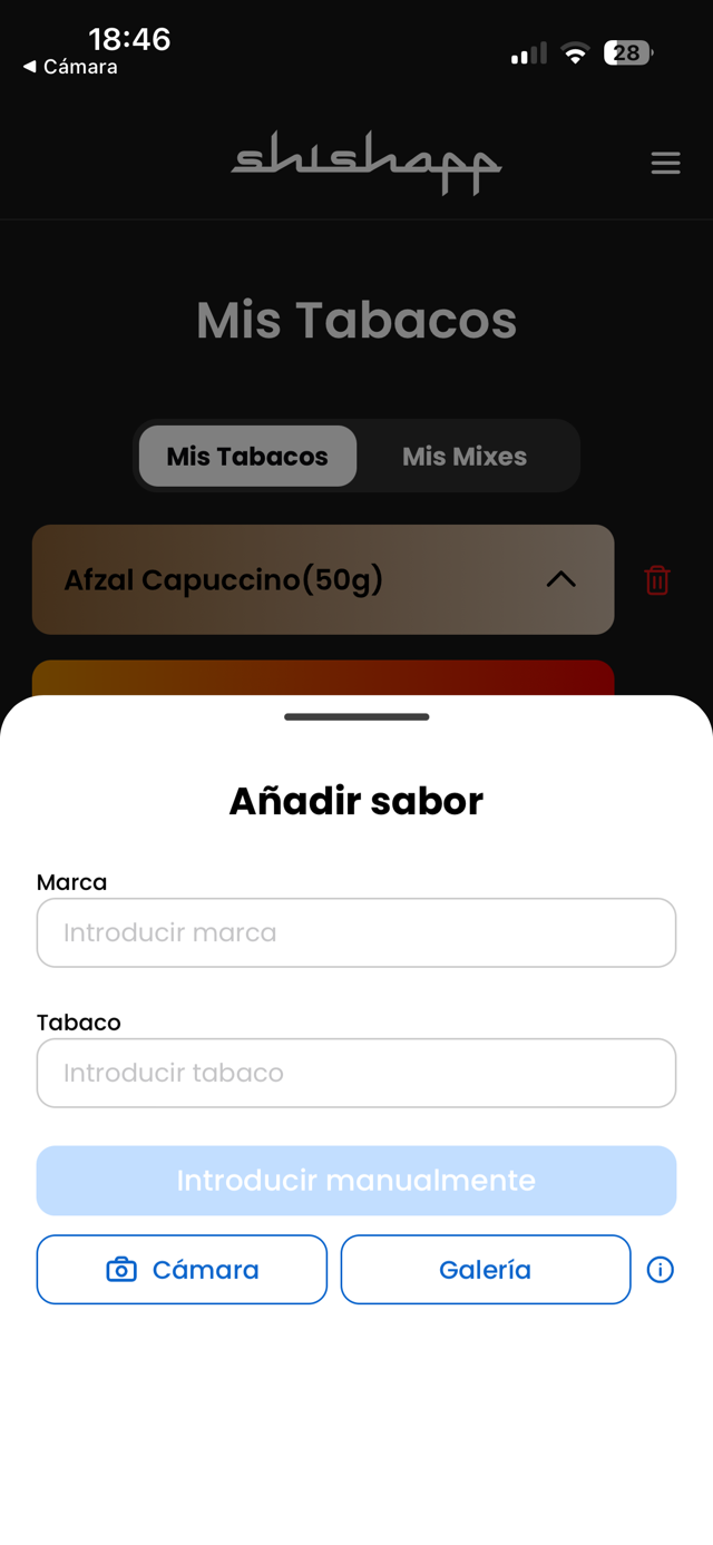 Pantalla de inventario de ShishApp