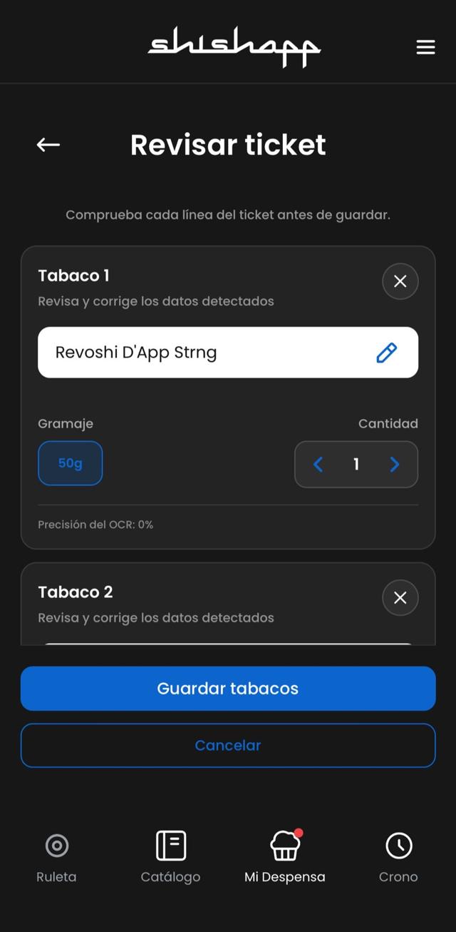Pantalla de reconocimiento de ticket con IA