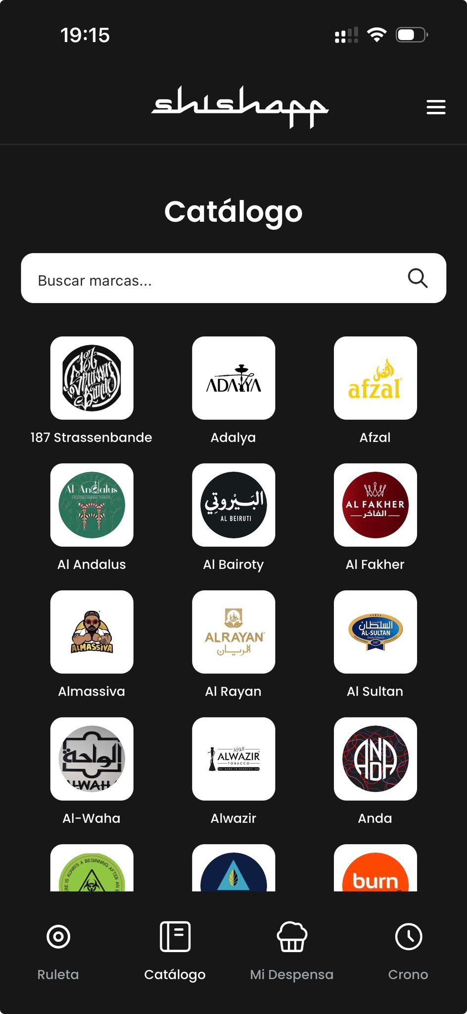 Pantalla del Catalogo